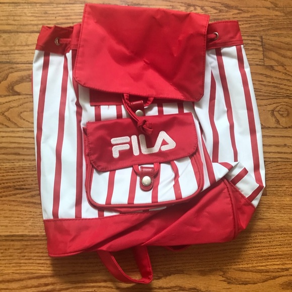 Vintage 1990s Red Striped Fila Drawstring Backpack - Picture 1 of 4